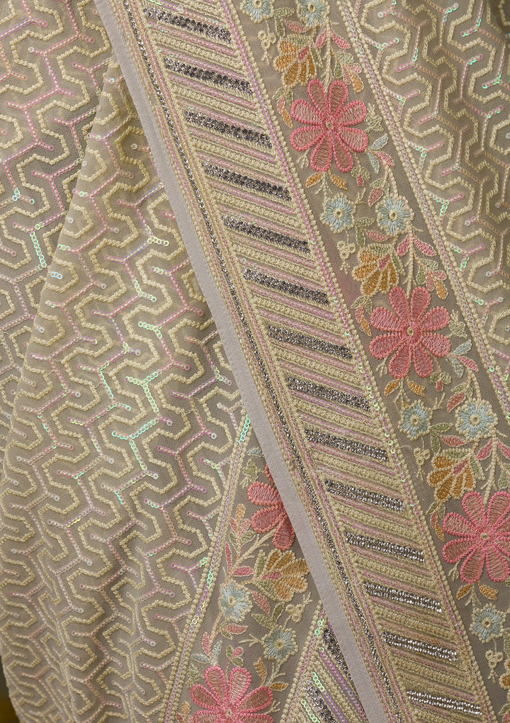 Pista Green Threadwork Georgette Saree-Koskii