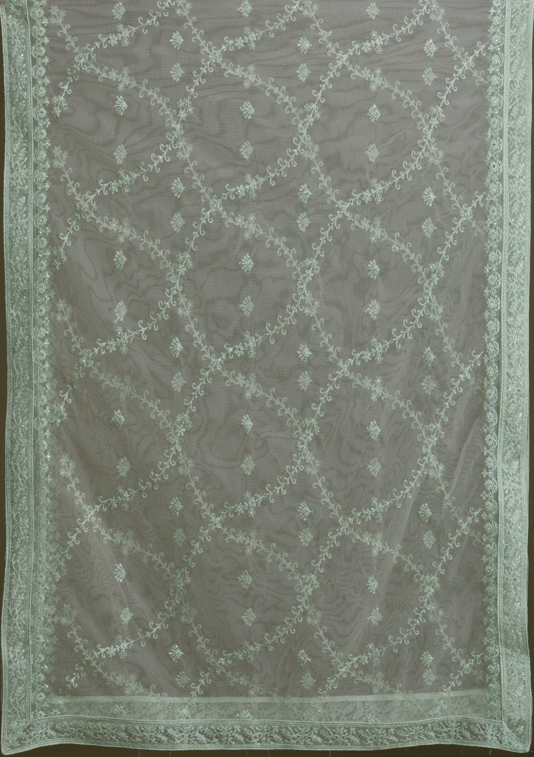 Pista Green Threadwork Net Semi Stitched Lehenga-Koskii