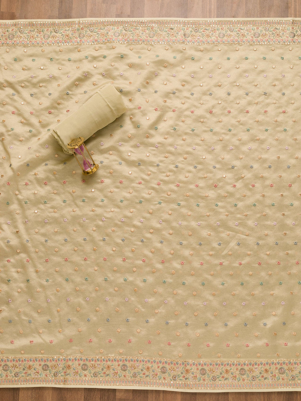 Pista Green Threadwork Crepe Unstitched Salwar Kameez-Koskii