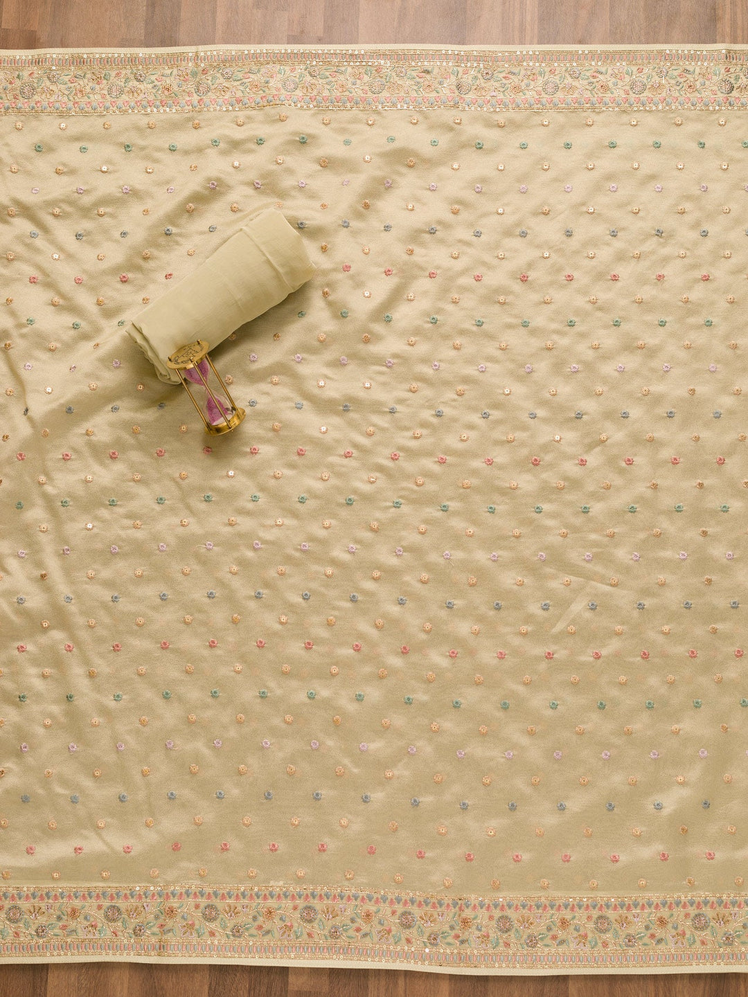 Pista Green Threadwork Crepe Unstitched Salwar Kameez-Koskii