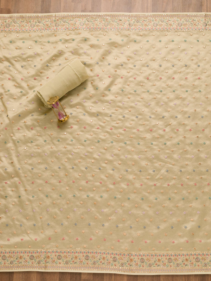 Pista Green Threadwork Crepe Unstitched Salwar Kameez-Koskii