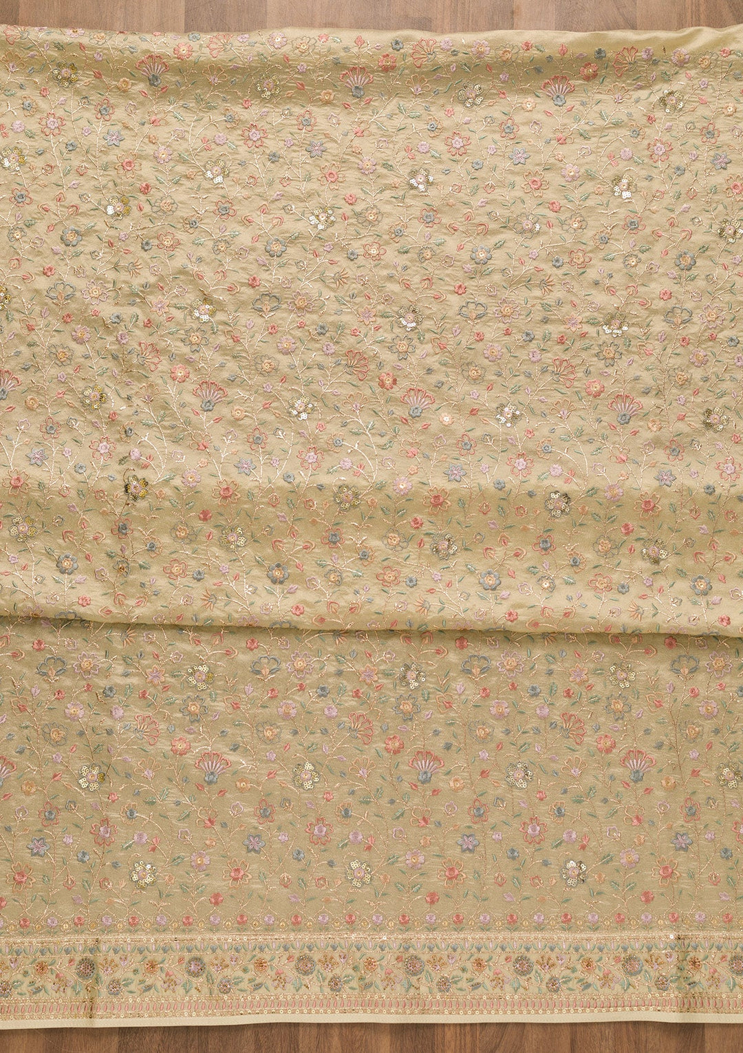 Pista Green Threadwork Crepe Unstitched Salwar Kameez-Koskii