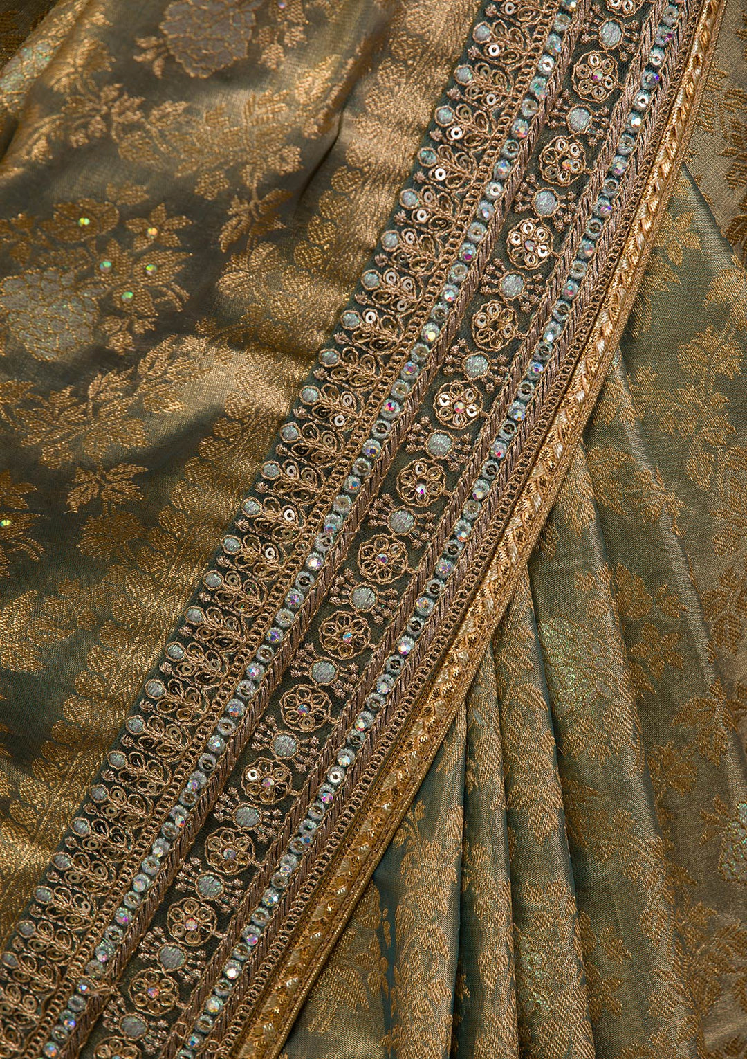 Pista Green Zariwork Brocade Saree-Koskii