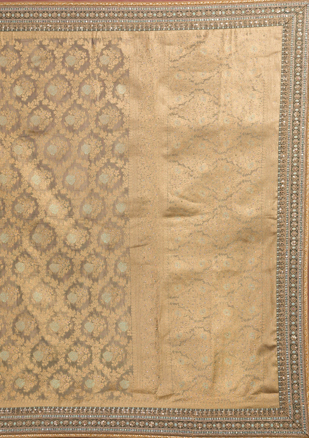 Pista Green Zariwork Brocade Saree-Koskii