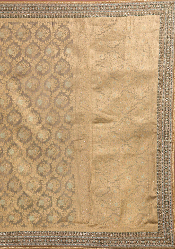Pista Green Zariwork Brocade Saree-Koskii