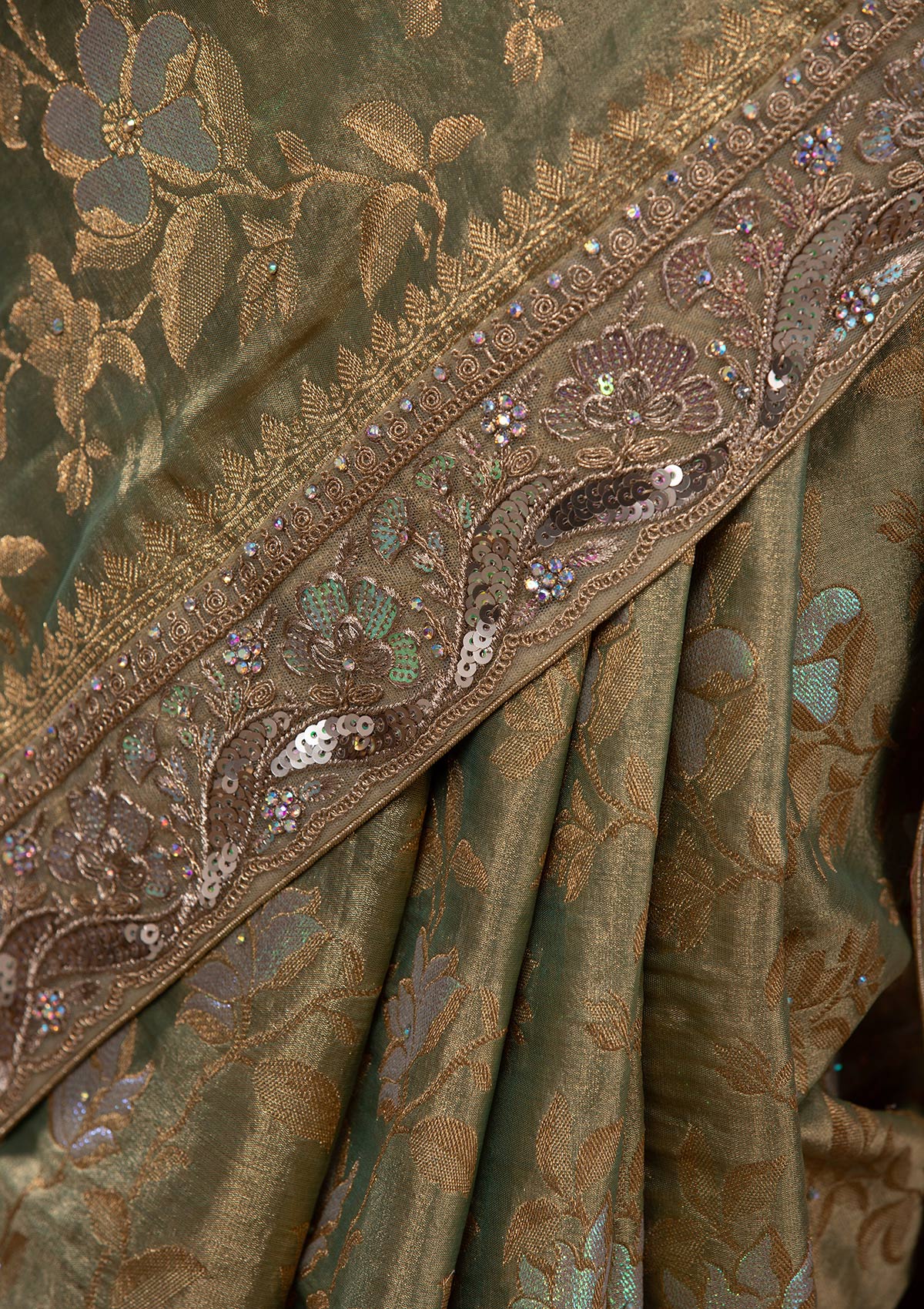 Pista Green Zariwork Brocade Saree-Koskii