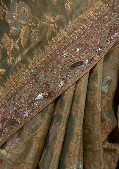 Pista Green Zariwork Brocade Saree-Koskii