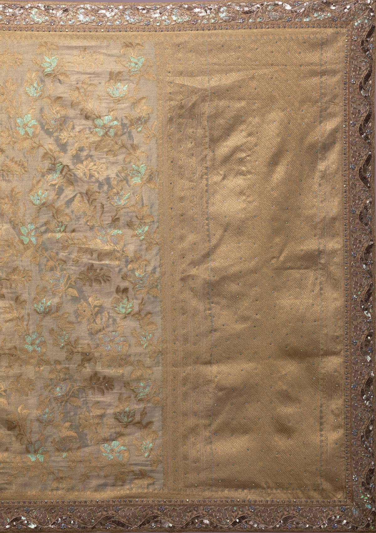 Pista Green Zariwork Brocade Saree-Koskii