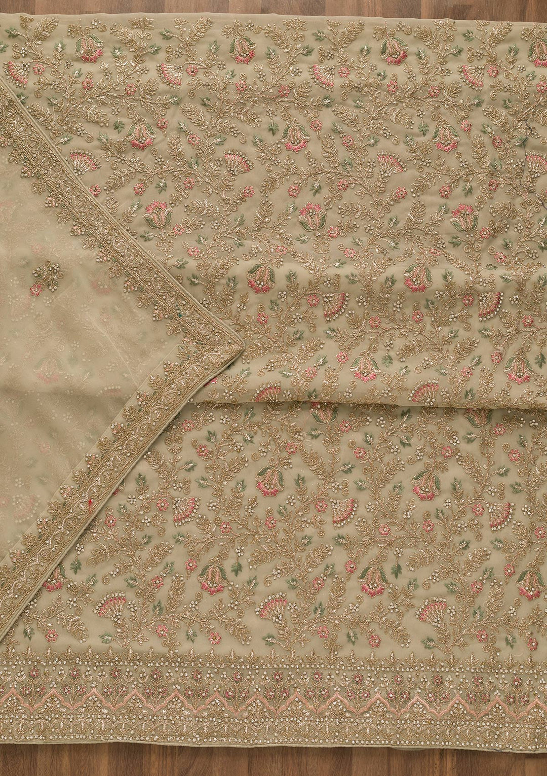 Pista Green Zariwork Georgette Unstitched Salwar Kameez-Koskii