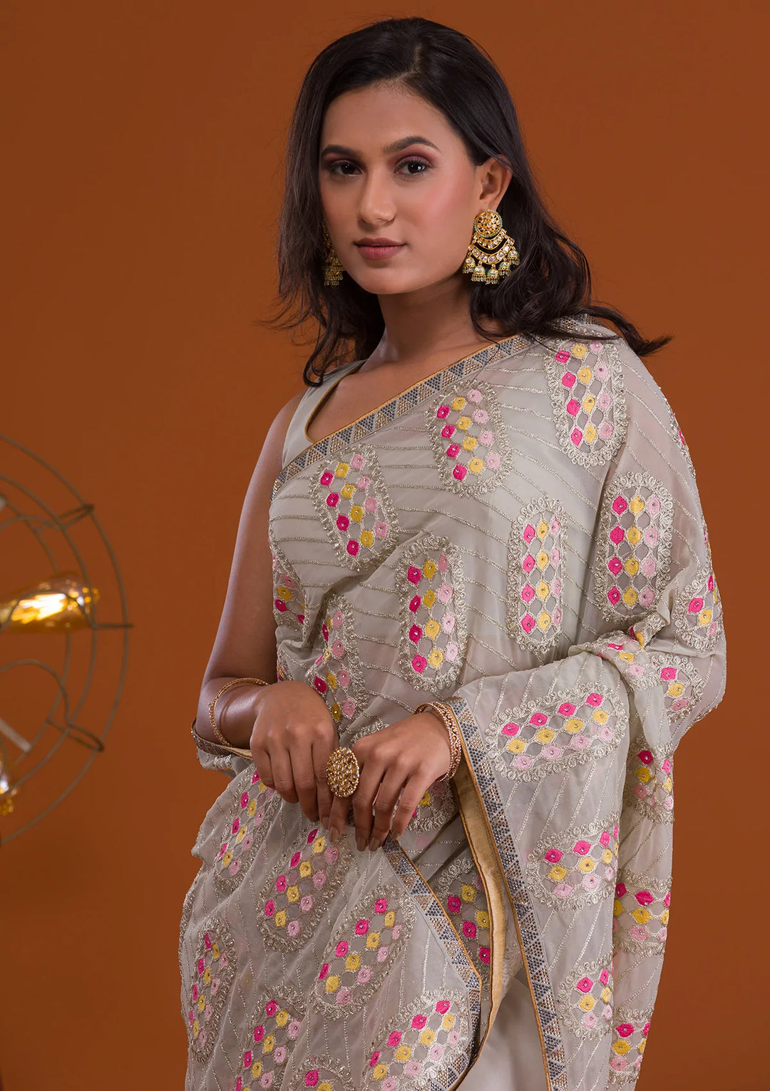 Pista Green Zariwork Georgette Saree-Koskii
