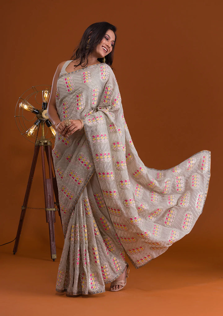 Pista Green Zariwork Georgette Saree-Koskii