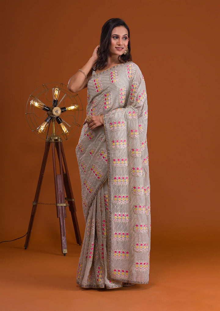 Pista Green Zariwork Georgette Saree-Koskii