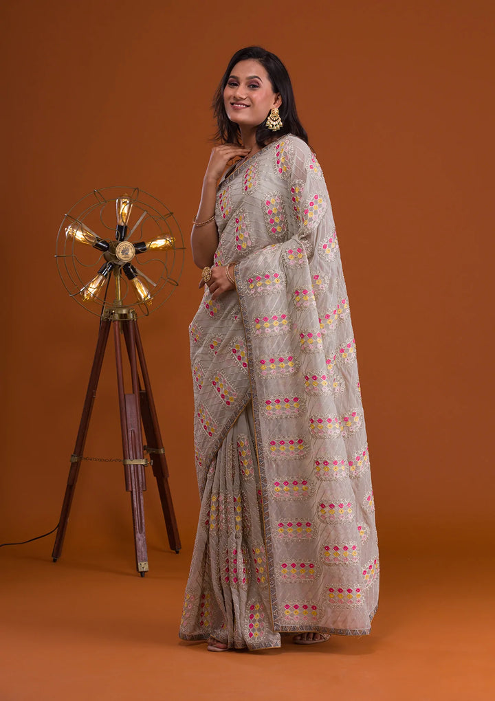 Pista Green Zariwork Georgette Saree-Koskii
