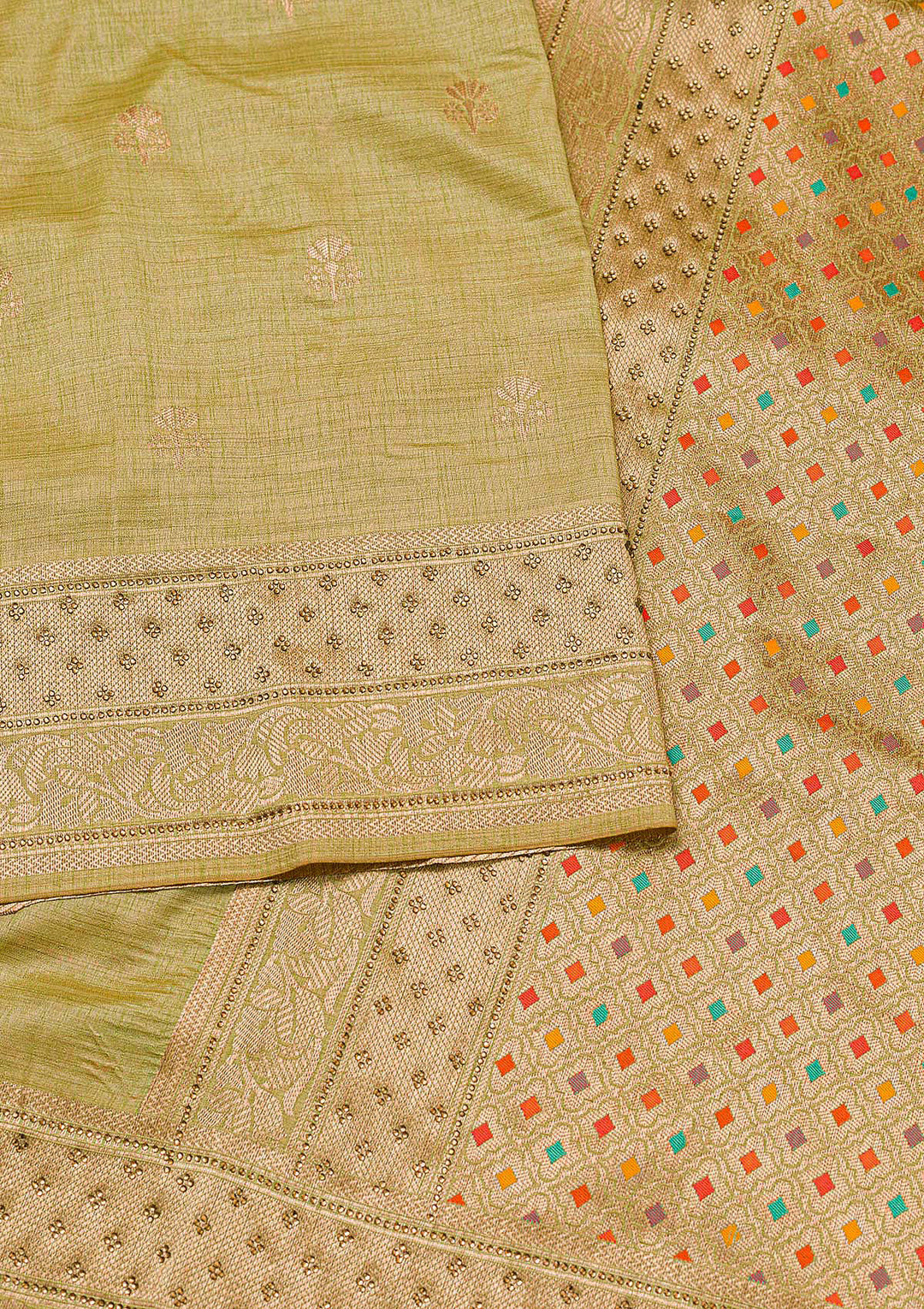 Pista Green Zariwork Raw Silk Saree-Koskii