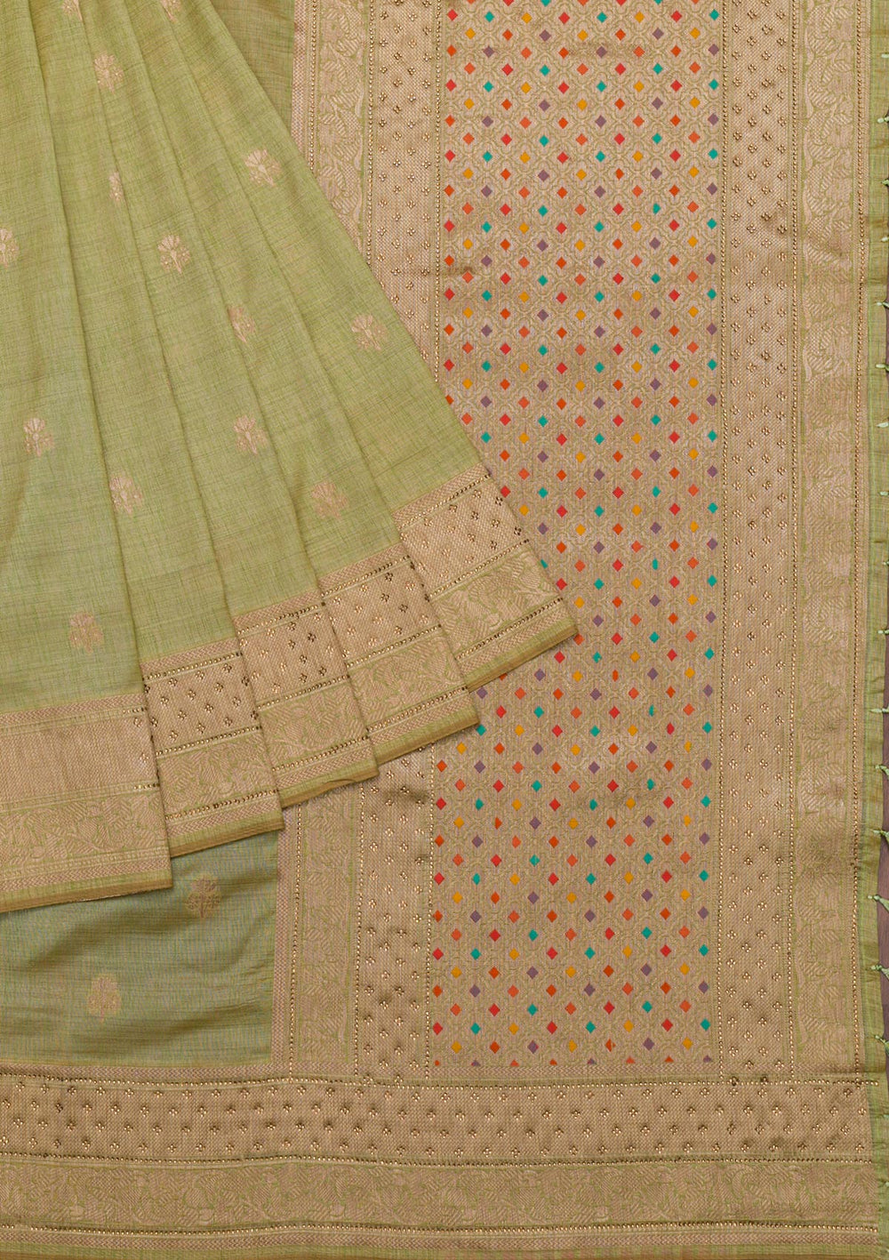 Pista Green Zariwork Raw Silk Saree-Koskii