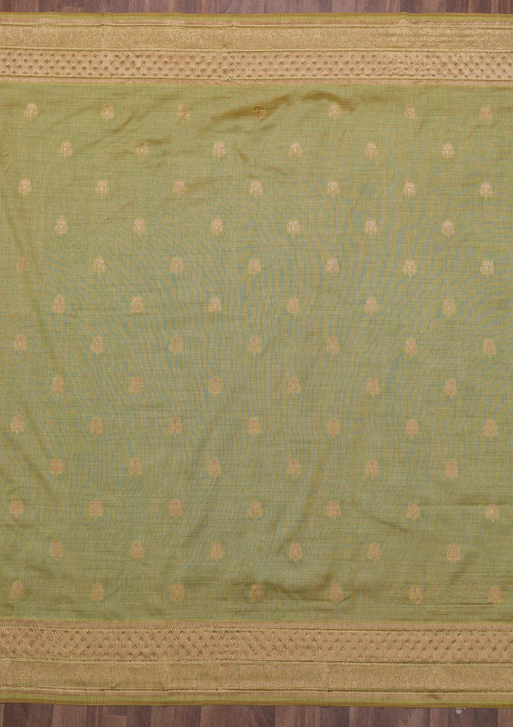 Pista Green Zariwork Raw Silk Saree-Koskii