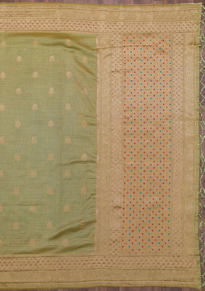 Pista Green Zariwork Raw Silk Saree-Koskii