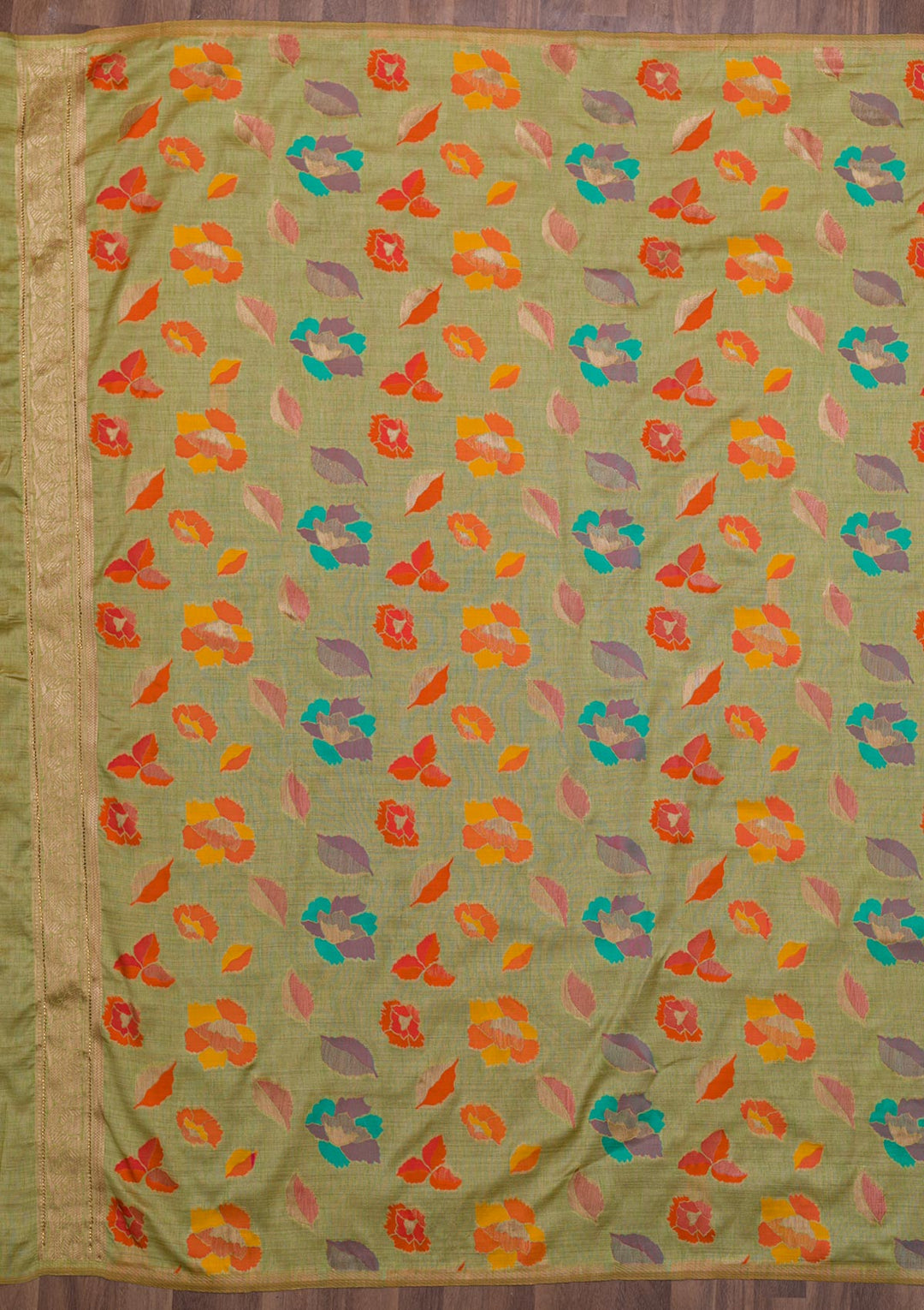 Pista Green Zariwork Raw Silk Saree-Koskii
