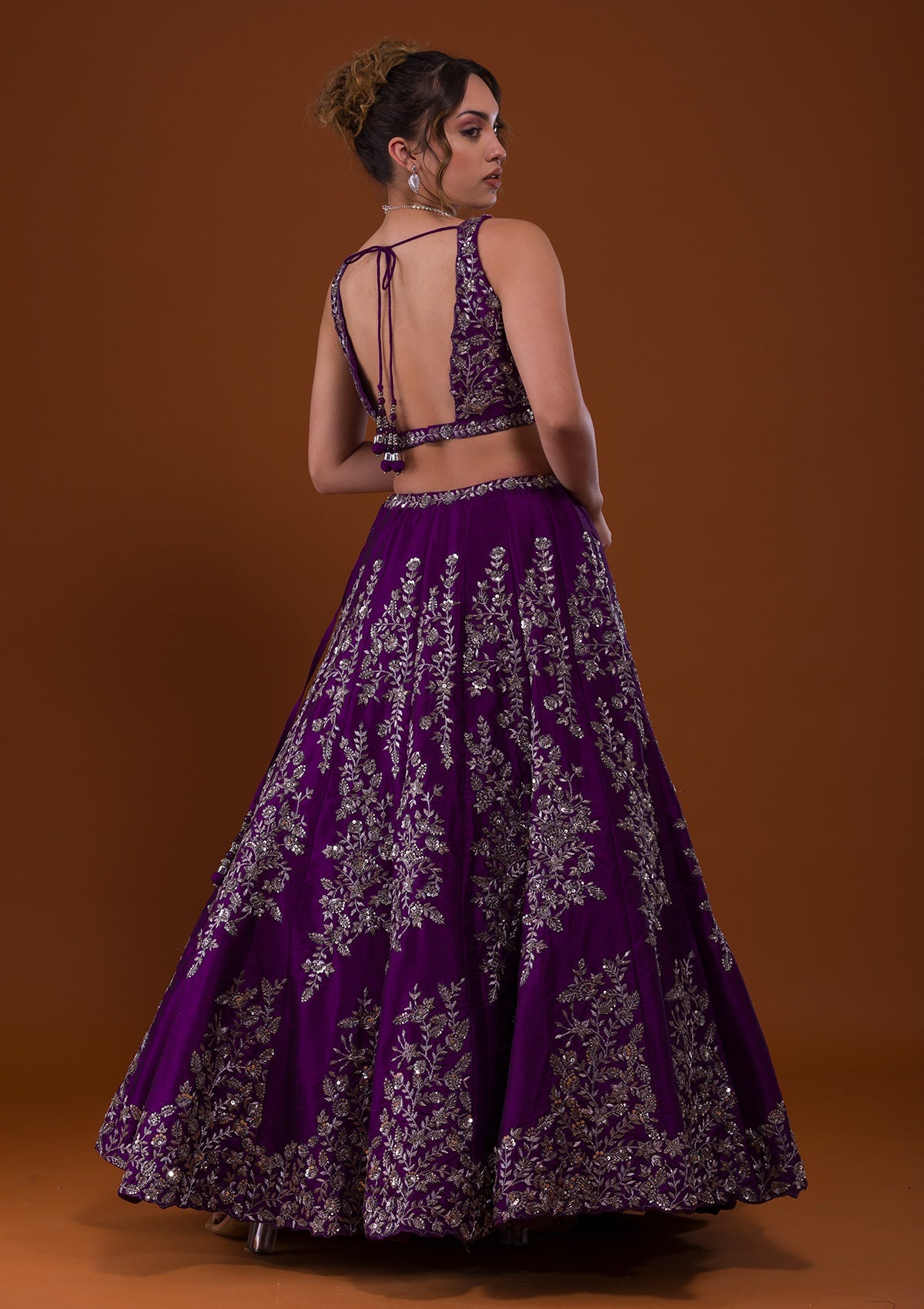 Purple Cutdana Raw Silk Designer Lehenga-Koskii
