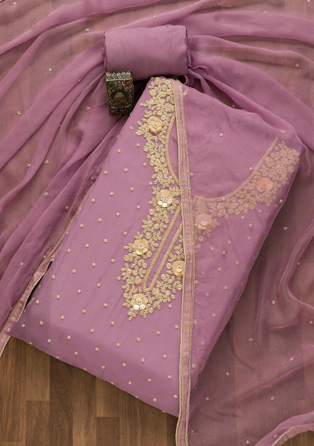 Purple Cutdana Organza Unstitched Salwar Kameez-Koskii