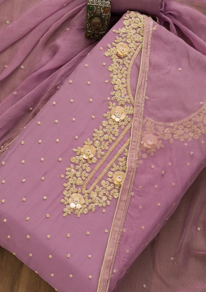 Purple Cutdana Organza Unstitched Salwar Kameez-Koskii