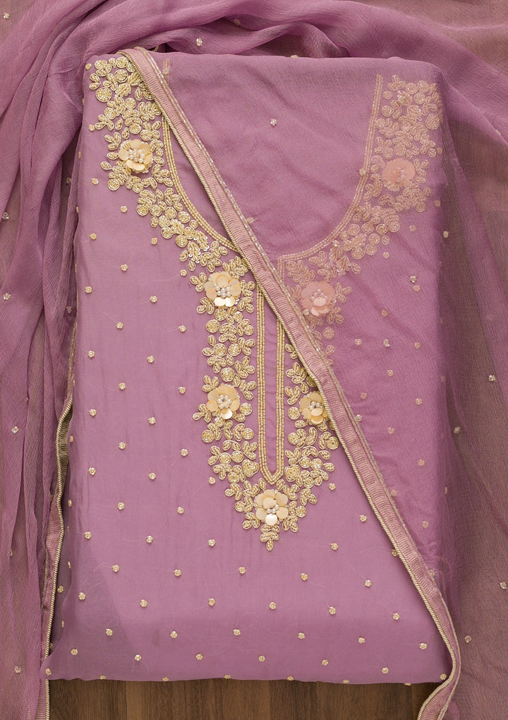 Purple Cutdana Organza Unstitched Salwar Kameez-Koskii