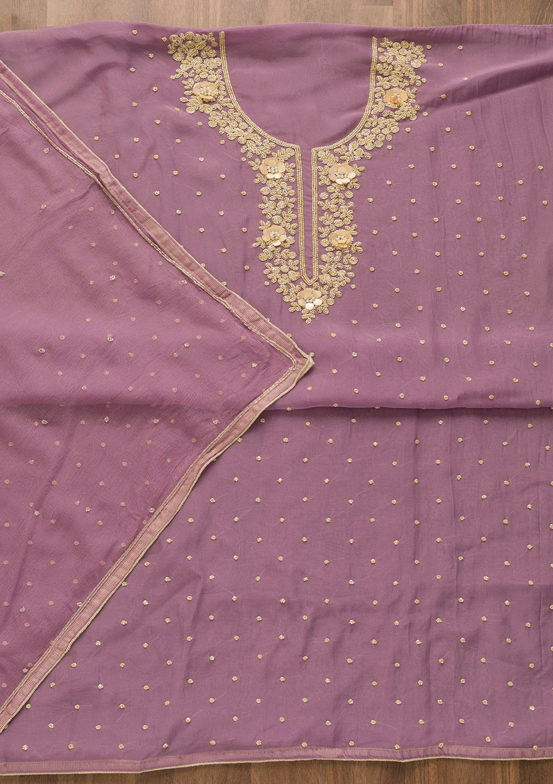 Purple Cutdana Organza Unstitched Salwar Kameez-Koskii