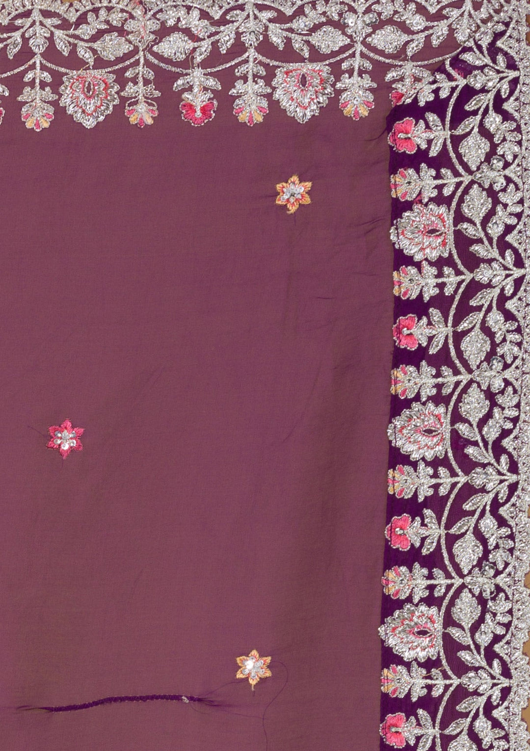 Purple Silver Zariwork Georgette Readymade Lehenga-Koskii