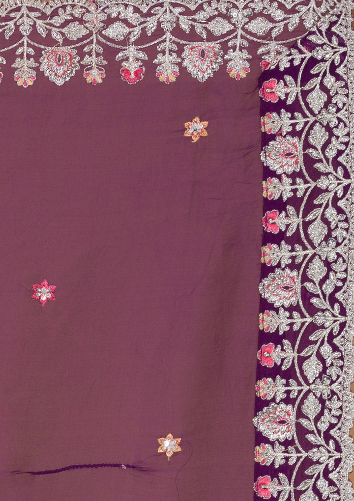 Purple Silver Zariwork Georgette Readymade Lehenga-Koskii