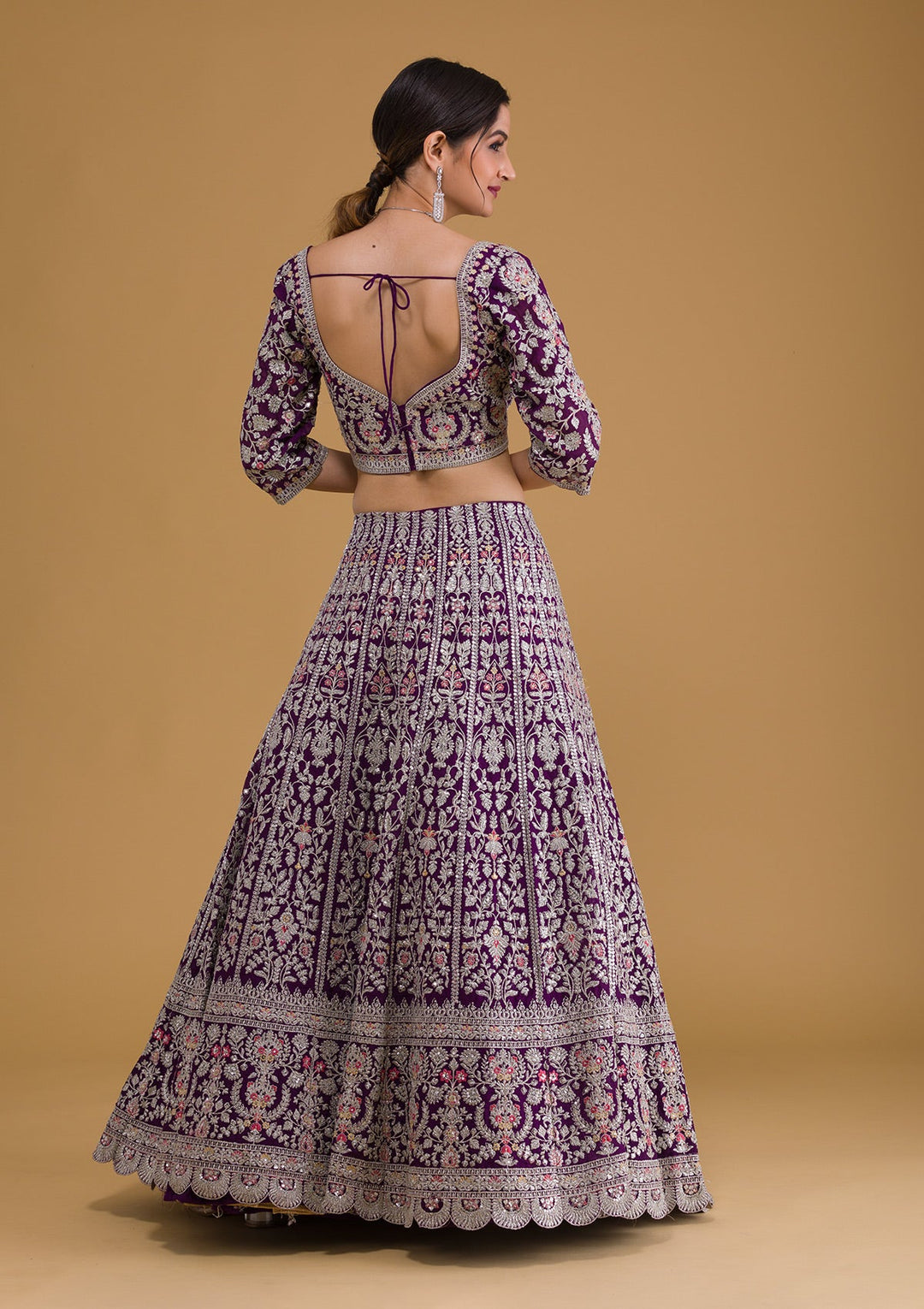 Purple Silver Zariwork Georgette Readymade Lehenga-Koskii