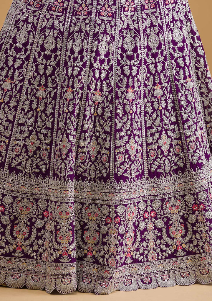 Purple Silver Zariwork Georgette Readymade Lehenga-Koskii