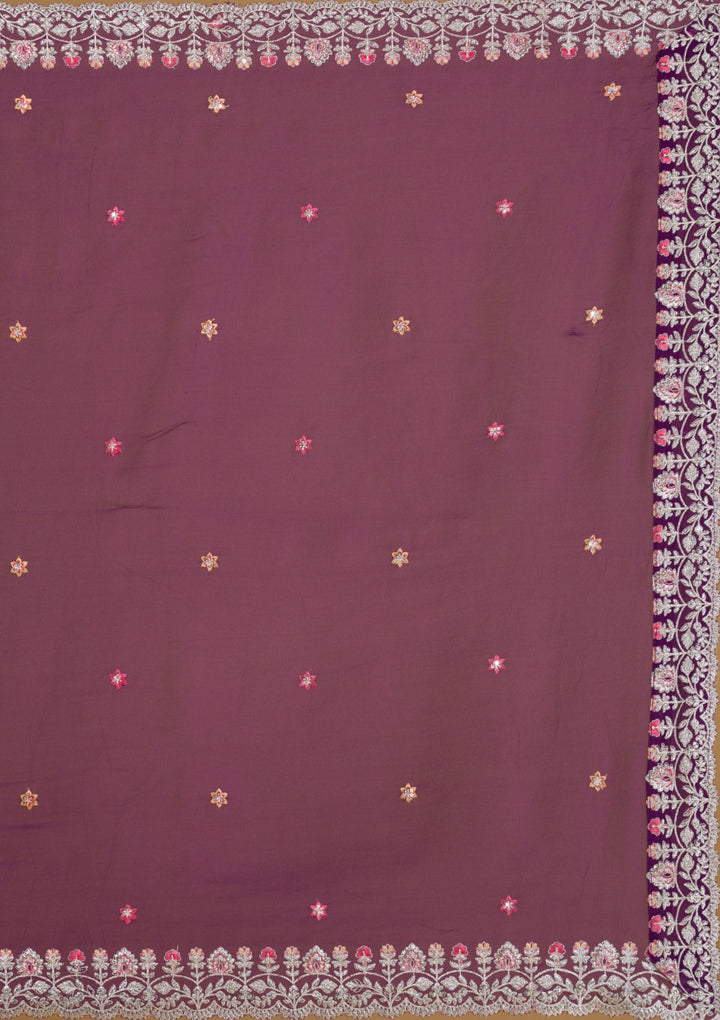 Purple Silver Zariwork Georgette Readymade Lehenga-Koskii