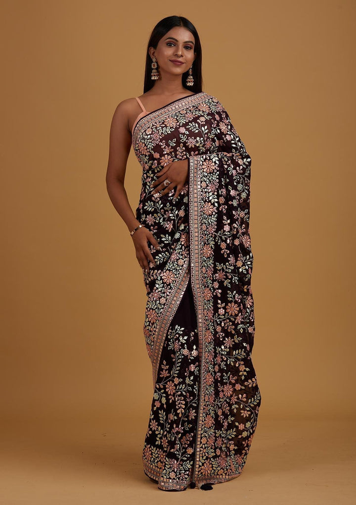 Purple Gotapatti Georgette Designer Saree - Koskii