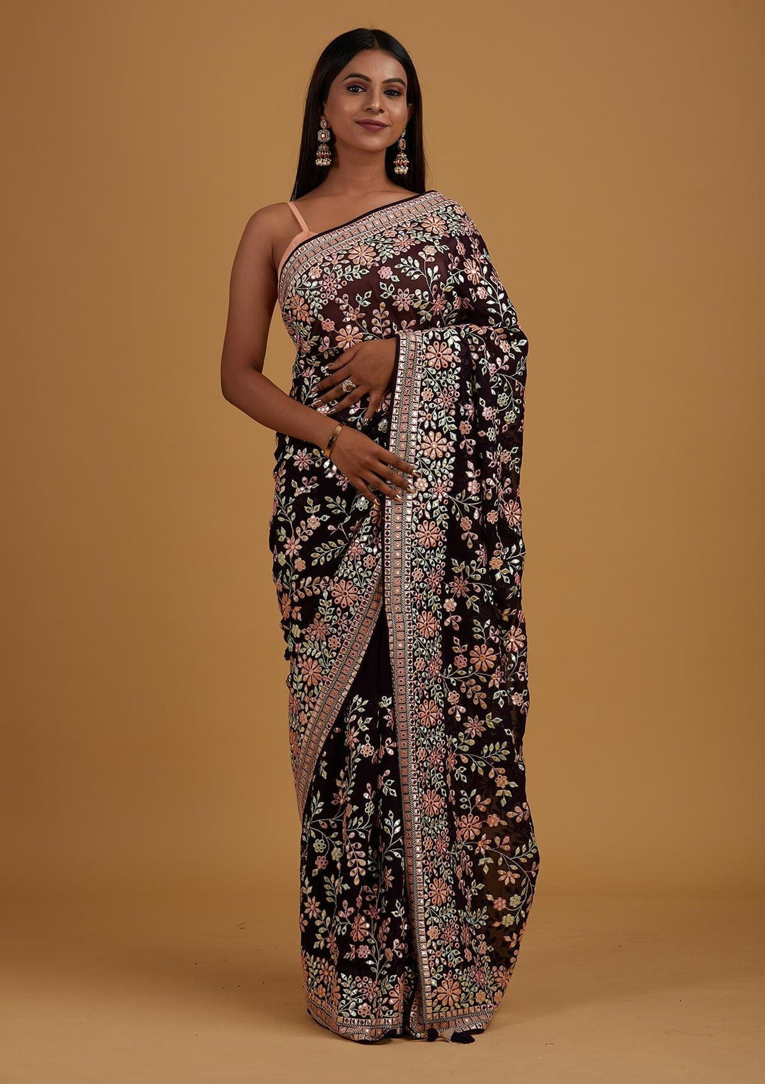 Purple Gotapatti Georgette Designer Saree - Koskii