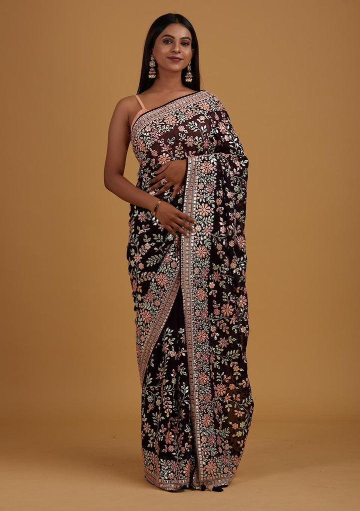 Purple Gotapatti Georgette Designer Saree - Koskii