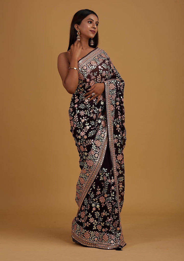 Purple Gotapatti Georgette Designer Saree - Koskii