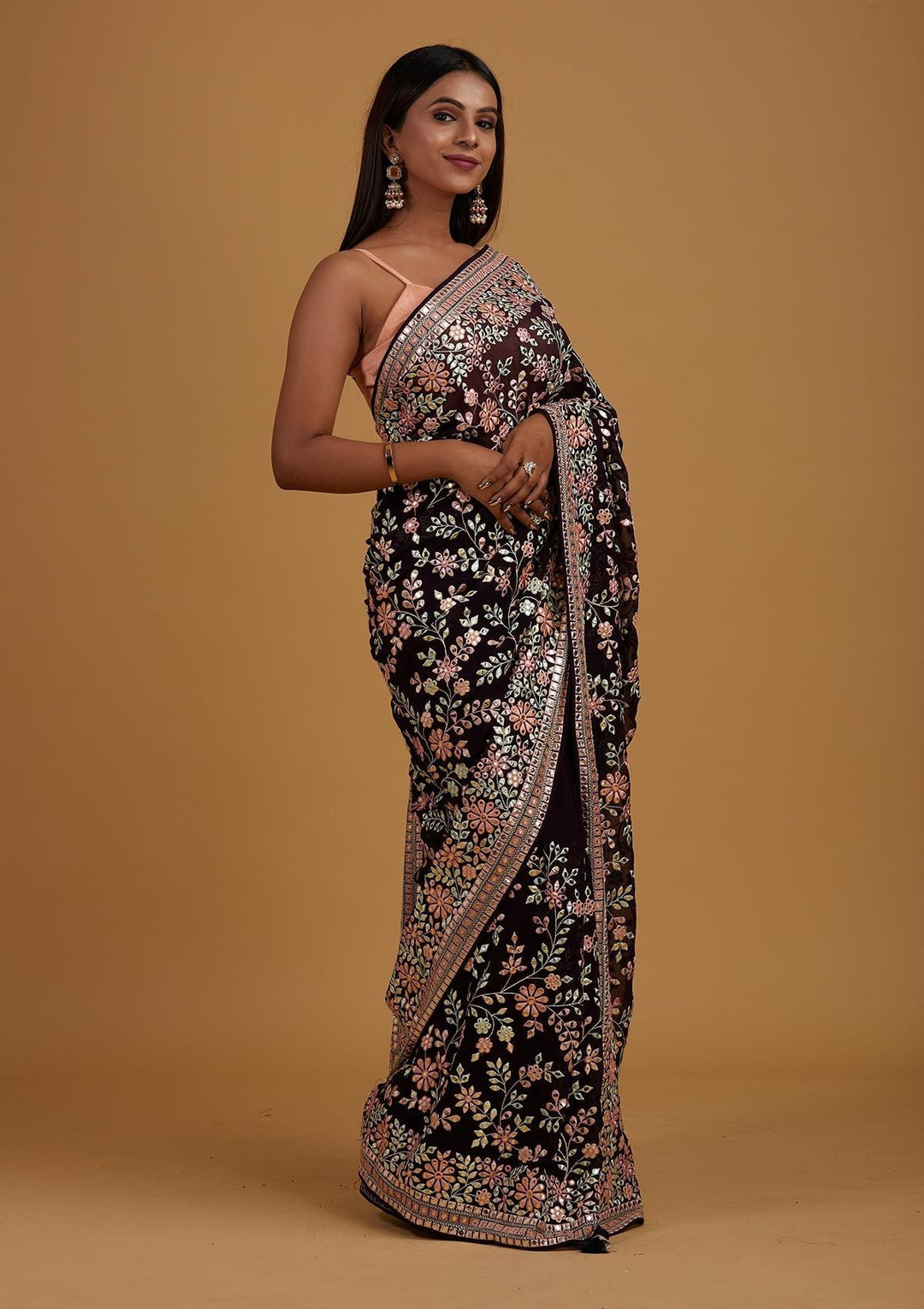 Purple Gotapatti Georgette Designer Saree - Koskii