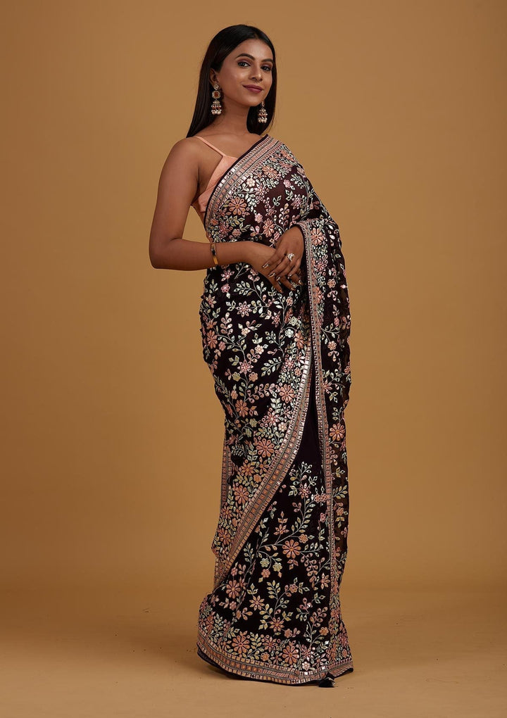 Purple Gotapatti Georgette Designer Saree - Koskii