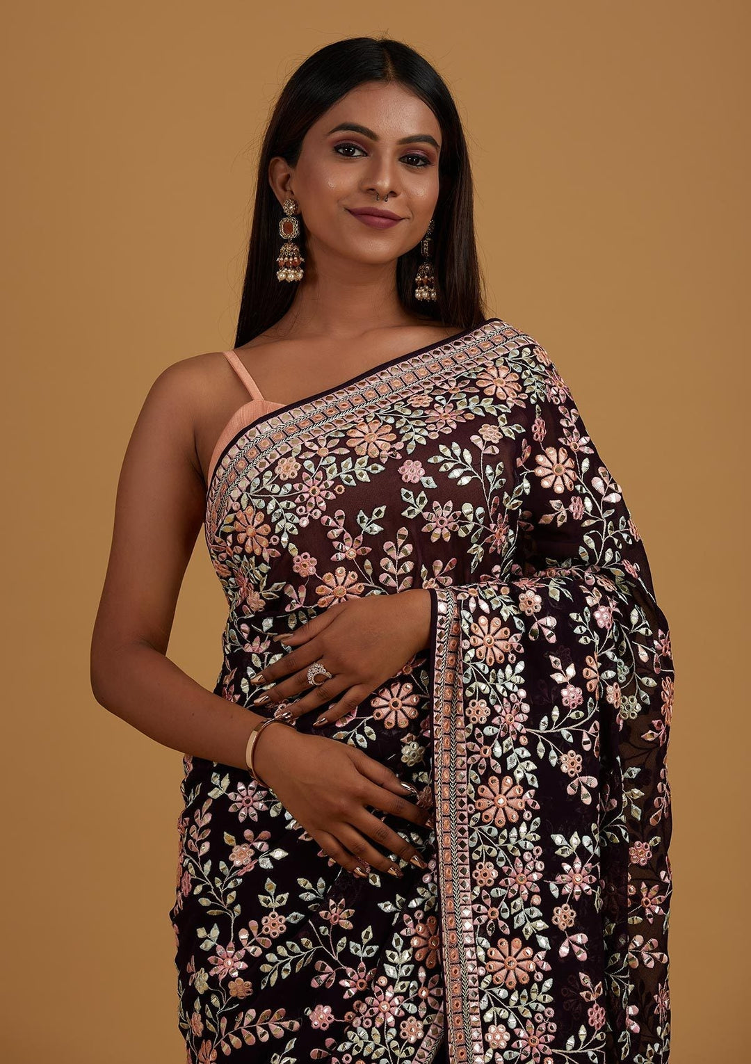 Purple Gotapatti Georgette Designer Saree - Koskii