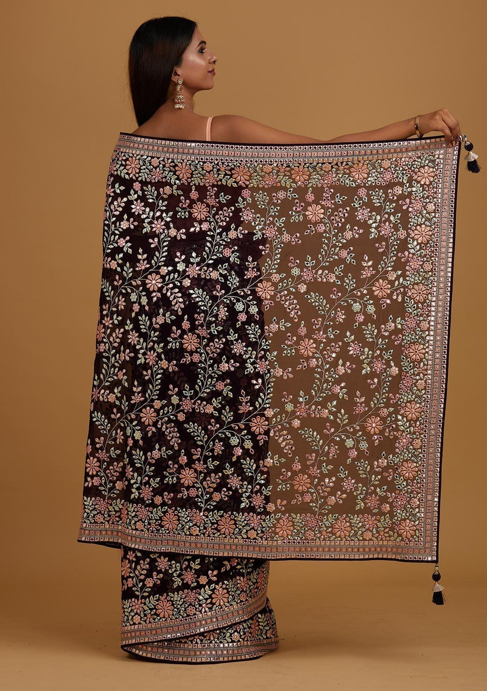 Purple Gotapatti Georgette Designer Saree - Koskii