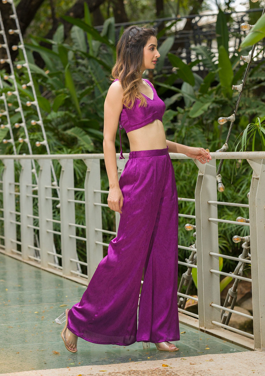 Purple Bandhani Print Satin Readymade Salwar Kameez-Koskii