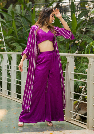 Purple Bandhani Print Satin Readymade Salwar Kameez-Koskii