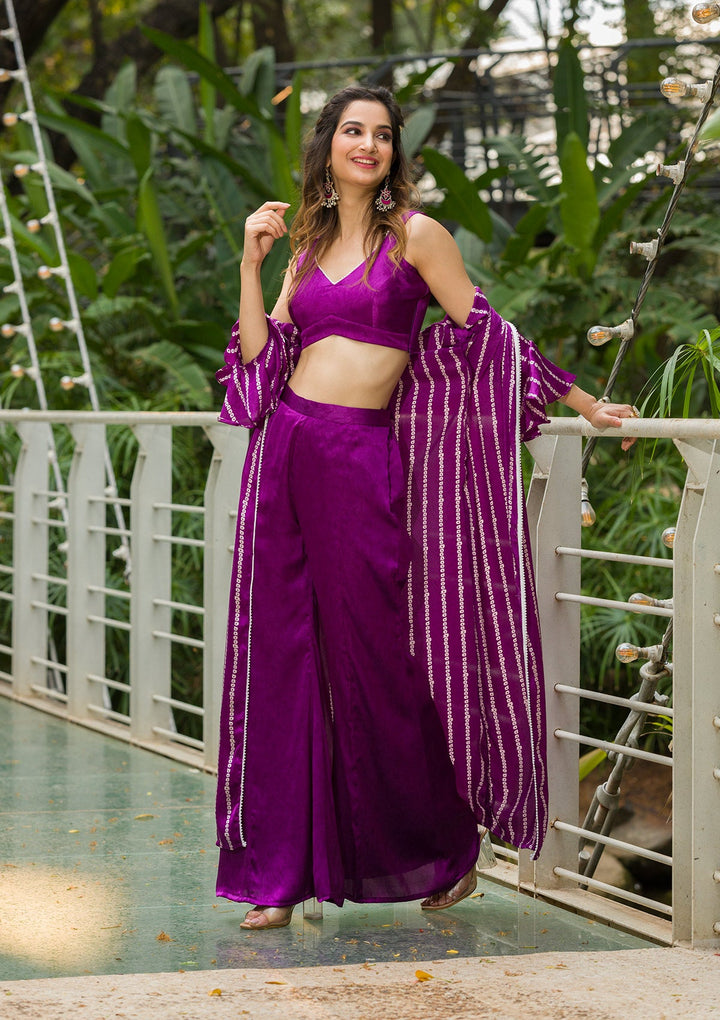 Purple Bandhani Print Satin Readymade Salwar Kameez-Koskii