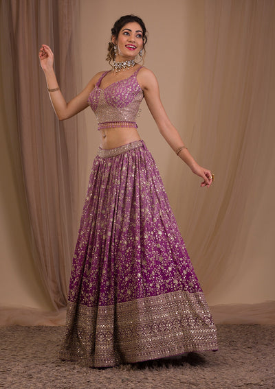 Purple Sequins Georgette Readymade Lehenga-Koskii