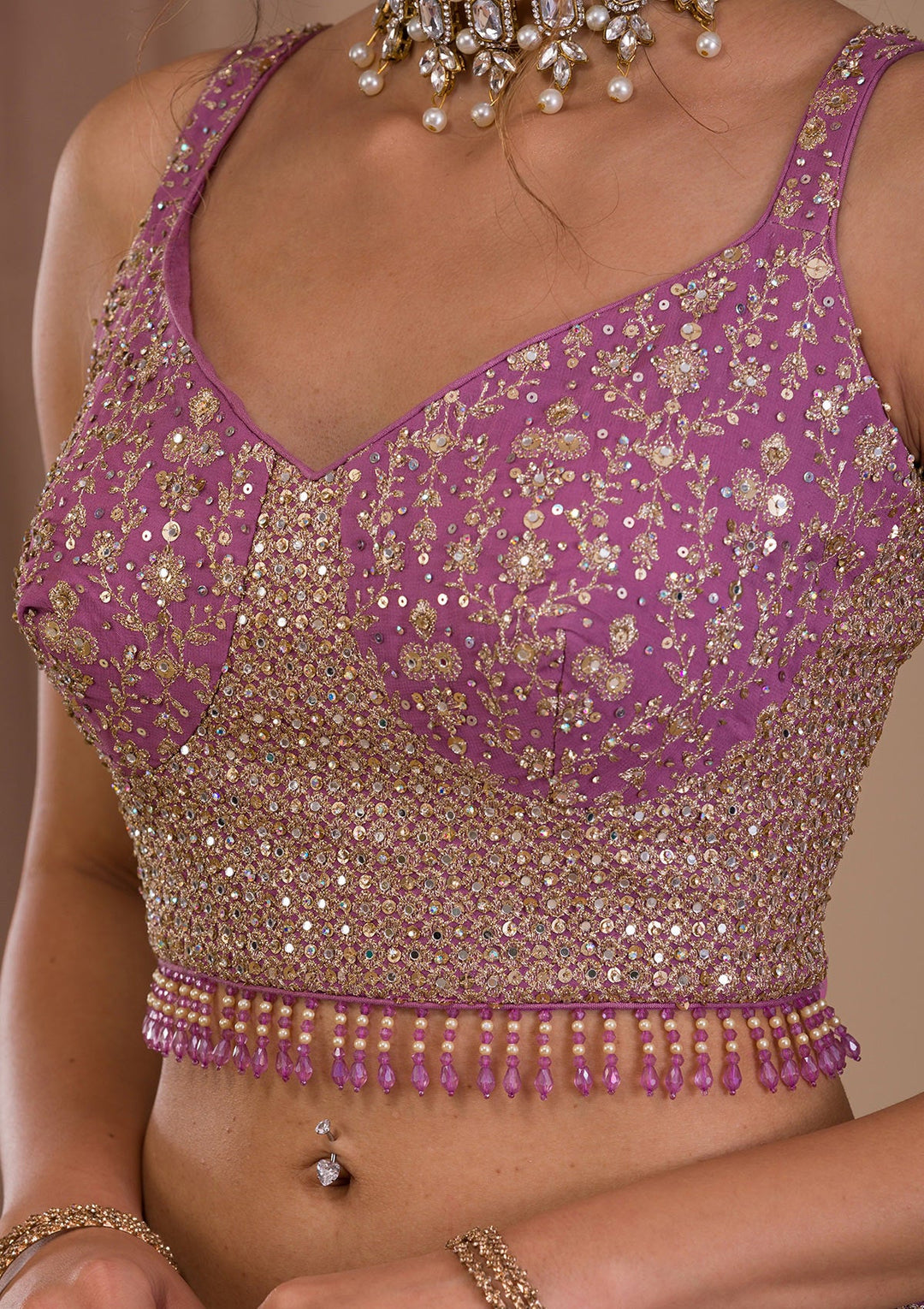 Purple Sequins Georgette Readymade Lehenga-Koskii