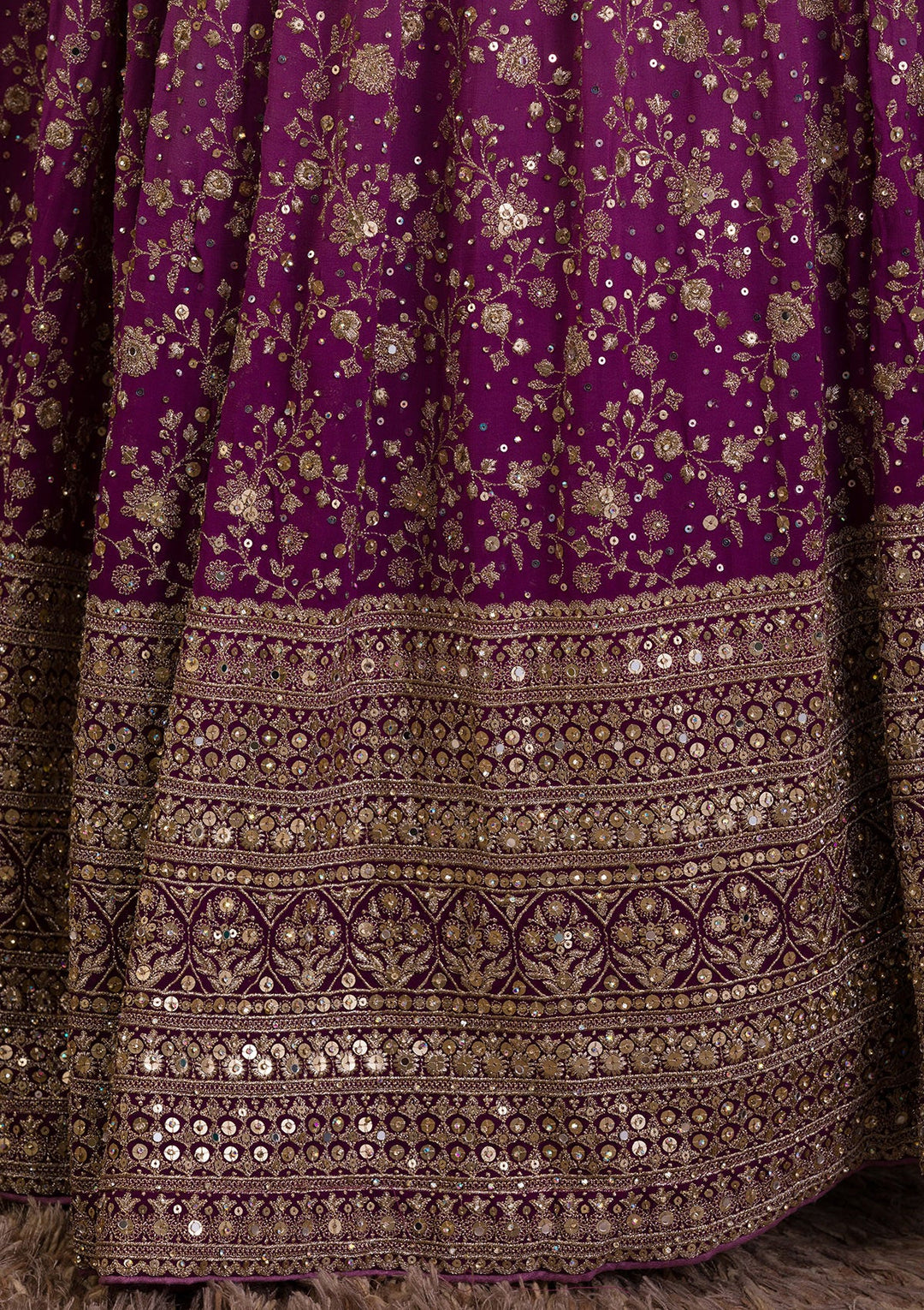 Purple Sequins Georgette Readymade Lehenga-Koskii