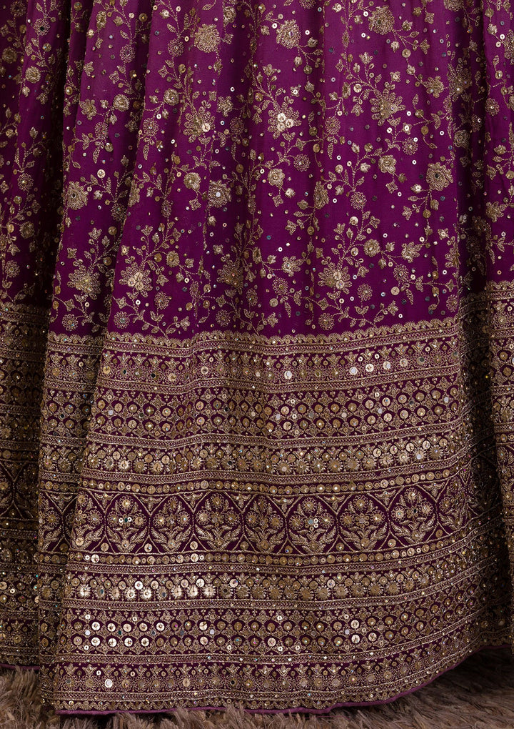 Purple Sequins Georgette Readymade Lehenga-Koskii