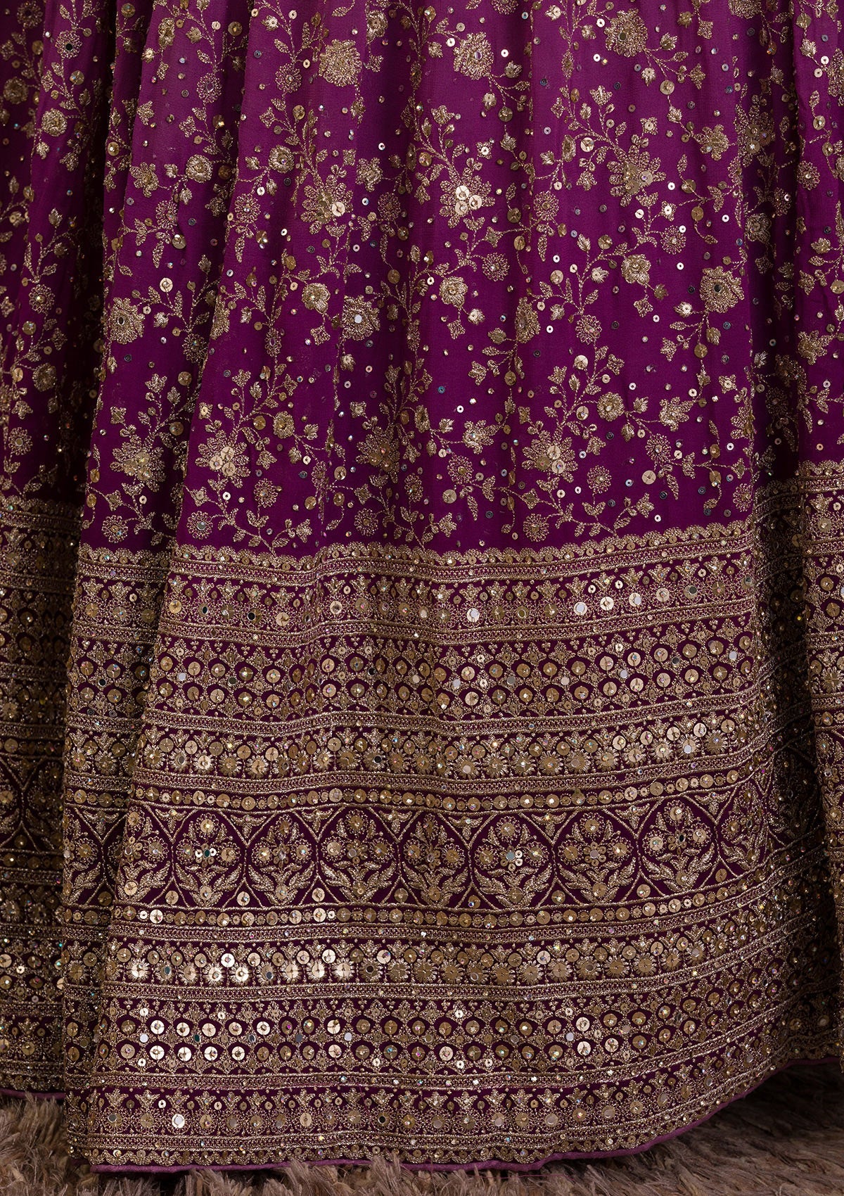 Purple Sequins Georgette Readymade Lehenga-Koskii