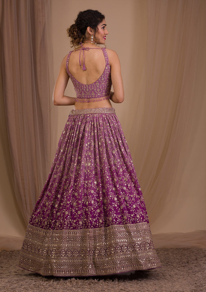 Purple Sequins Georgette Readymade Lehenga-Koskii