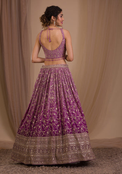 Purple Sequins Georgette Readymade Lehenga-Koskii